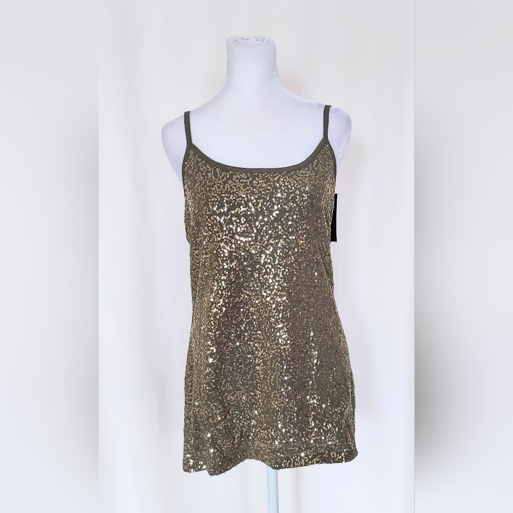 INC International Concepts Adjustable Sequined Tank Top Green Womens XL NWT
